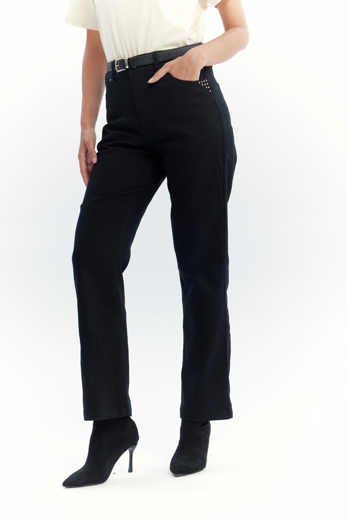 Pantalón Mujer Calce Recto Negro