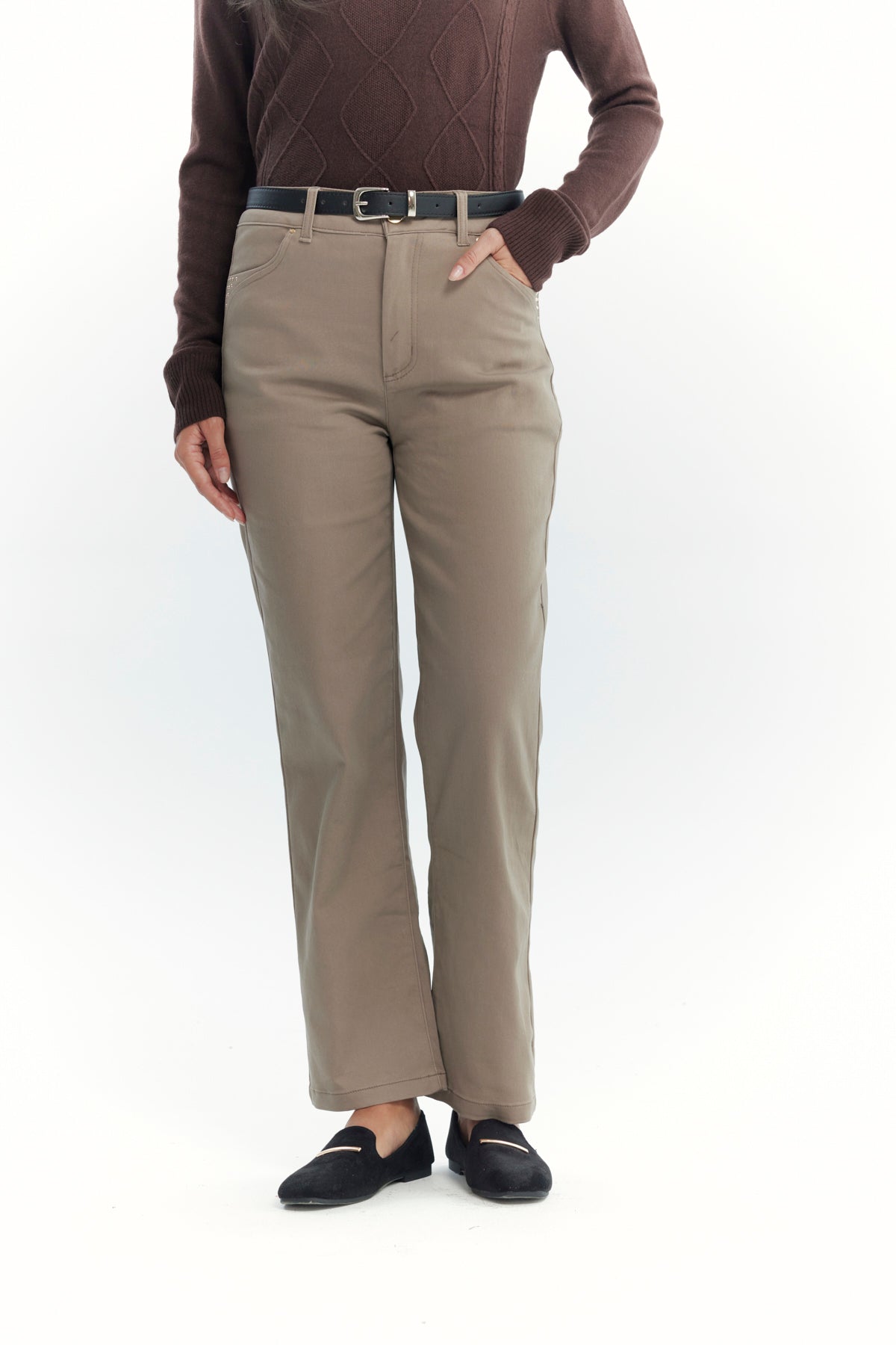 Pantalón Mujer Calce Recto Beige