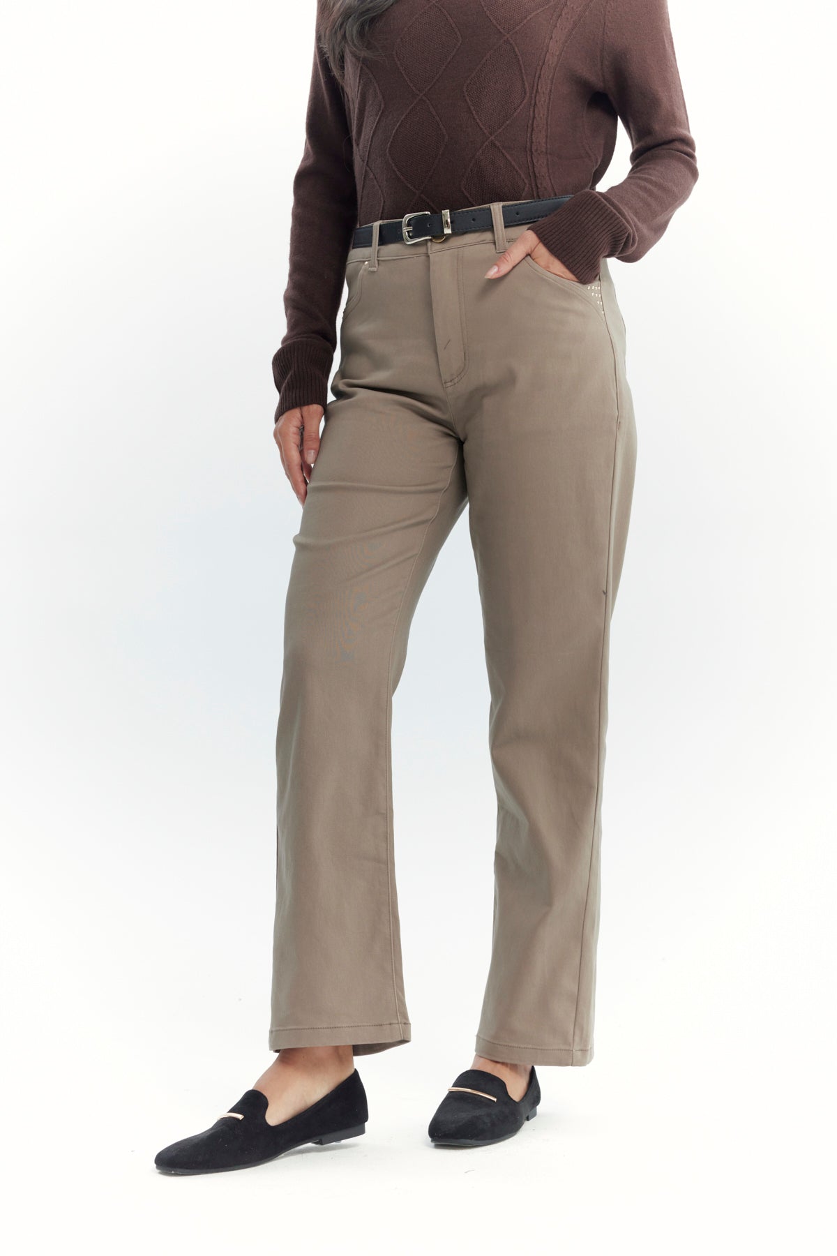 Pantalón Mujer Calce Recto Beige