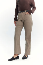 Pantalón Mujer Calce Recto Beige