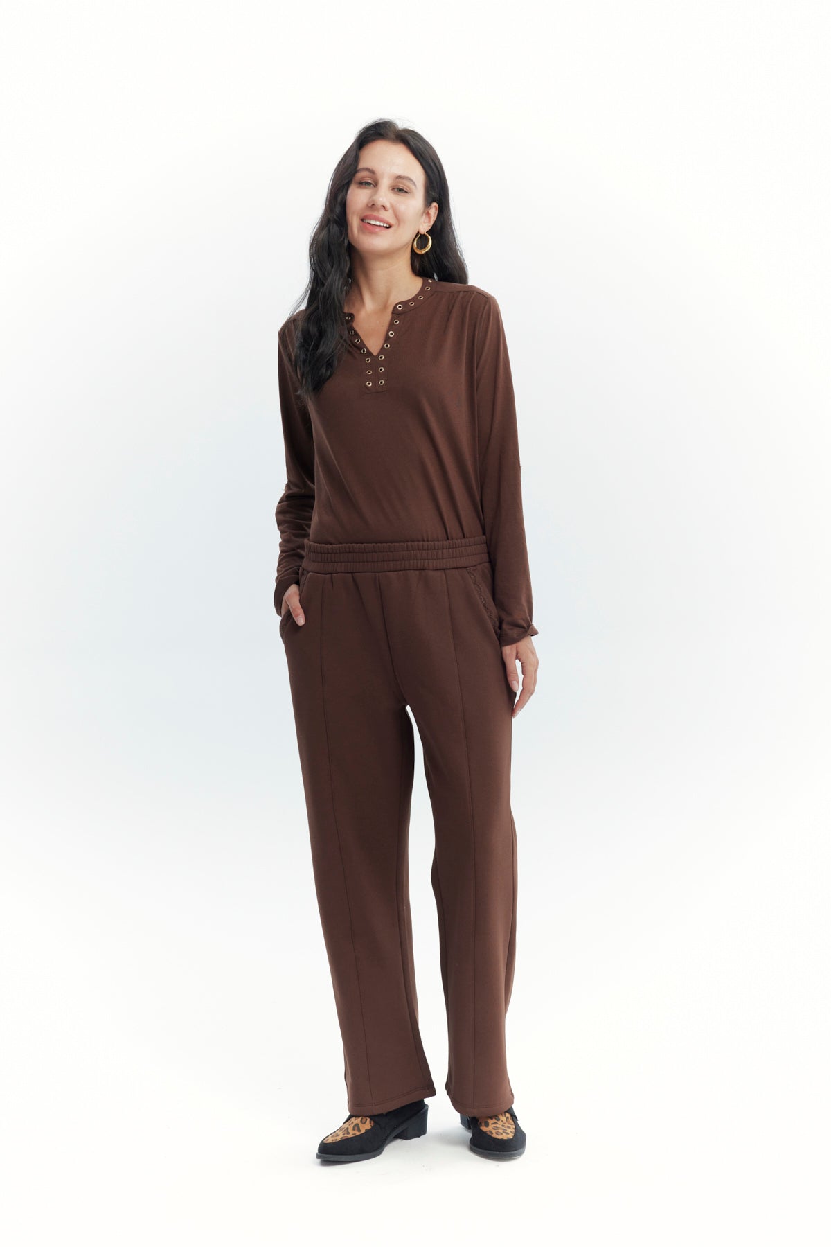 Pantalón Mujer Calce Recto Café