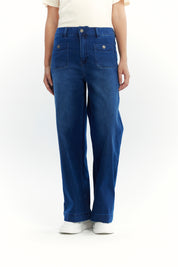 Jeans Mujer Wide Leg Azul Oscuro