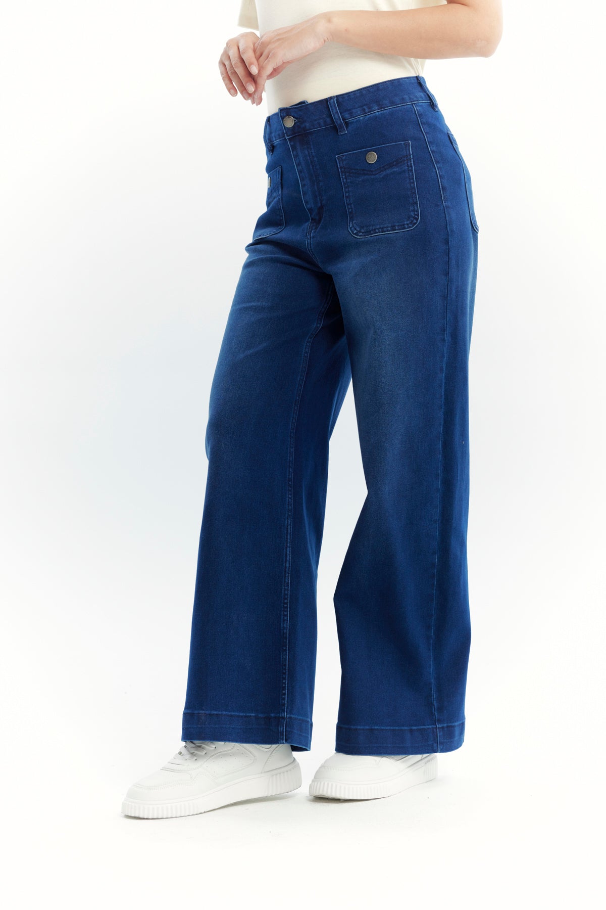 Jeans Mujer Wide Leg Azul Oscuro