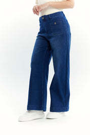 Jeans Mujer Wide Leg Azul Oscuro