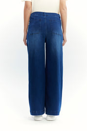 Jeans Mujer Wide Leg Azul Oscuro