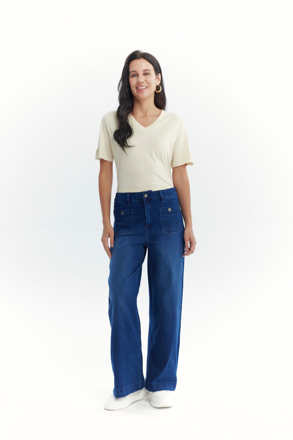 Jeans Mujer Wide Leg Azul Oscuro