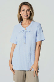 Polera Regular Cuello V Mujer Celeste