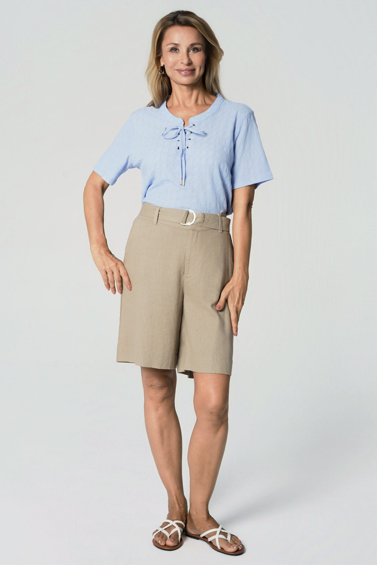 Polera Regular Cuello V Mujer Celeste