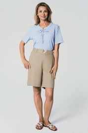Polera Regular Cuello V Mujer Celeste