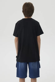 Polera Niño Letras Bordadas Negro