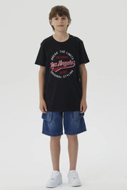 Polera Niño Letras Bordadas Negro