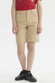 Bermuda niño kaki de gabardina con costuras visibles lisa sin estampado