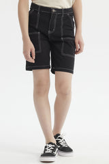 Bermuda Niño Gabardina Con Costura Negro