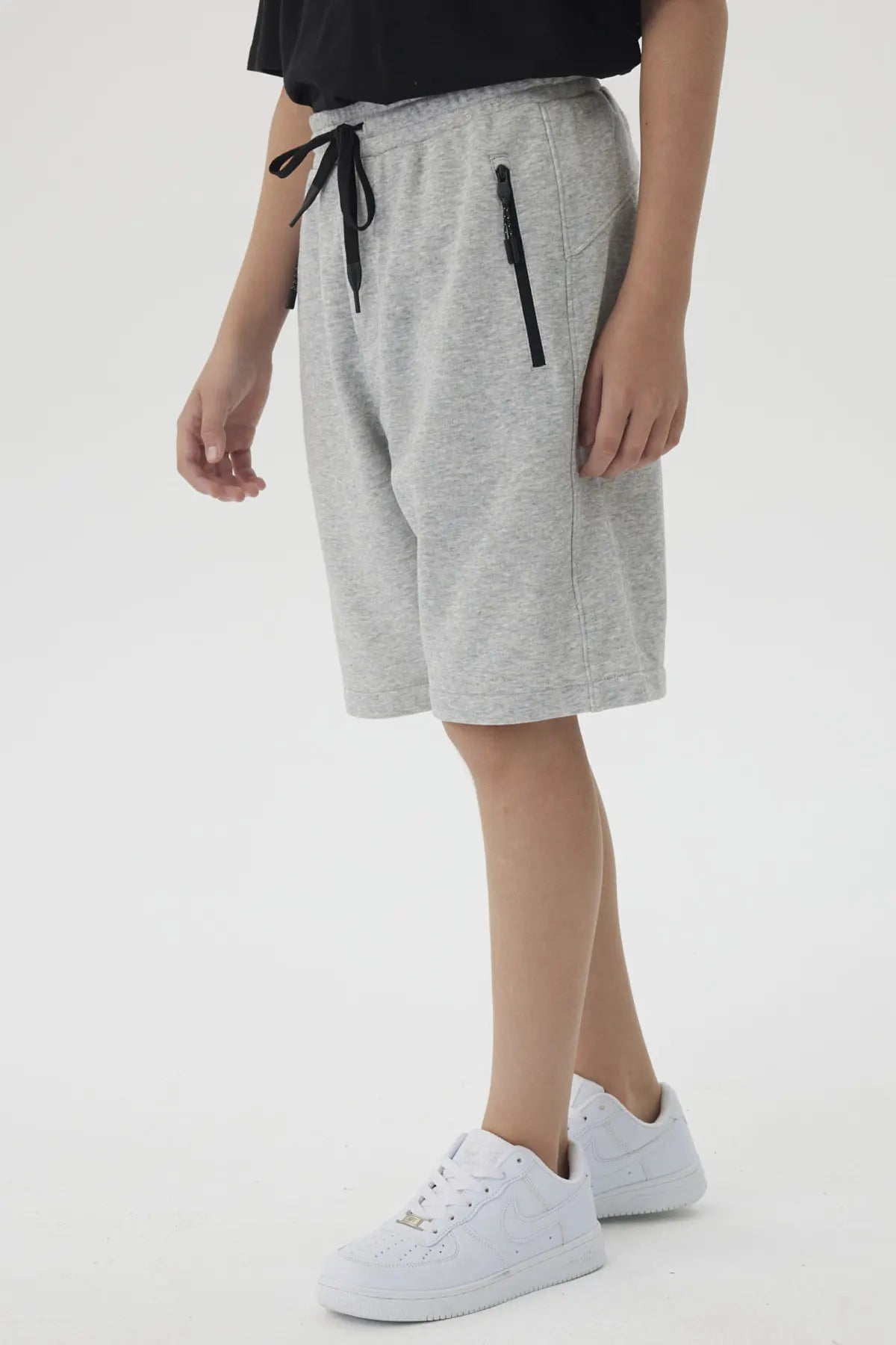 Bermuda Niño Franela Con Cierre Gris Melange