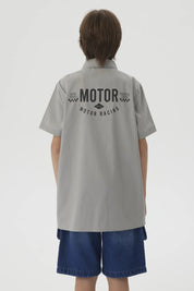 Camisa Niño Print Popelina Gris