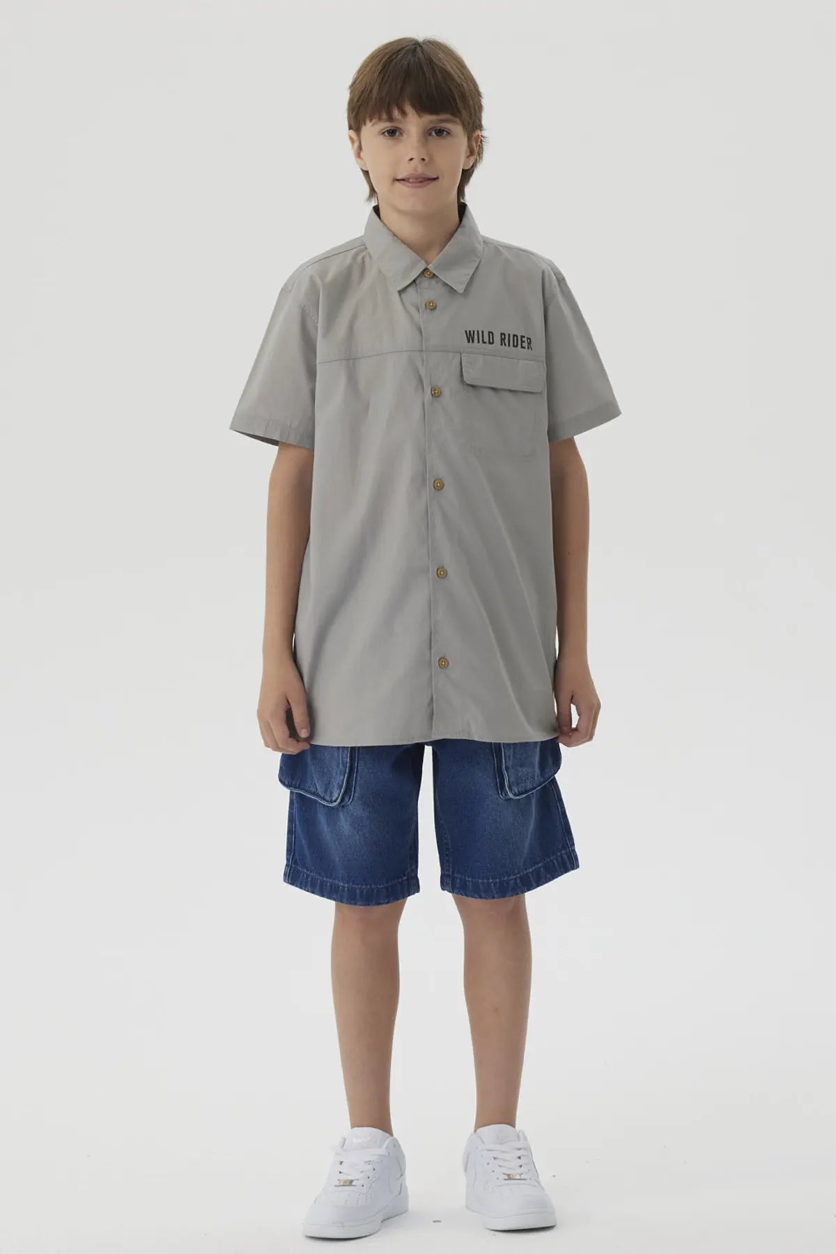 Camisa Niño Print Popelina Gris