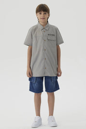 Camisa Niño Print Popelina Gris