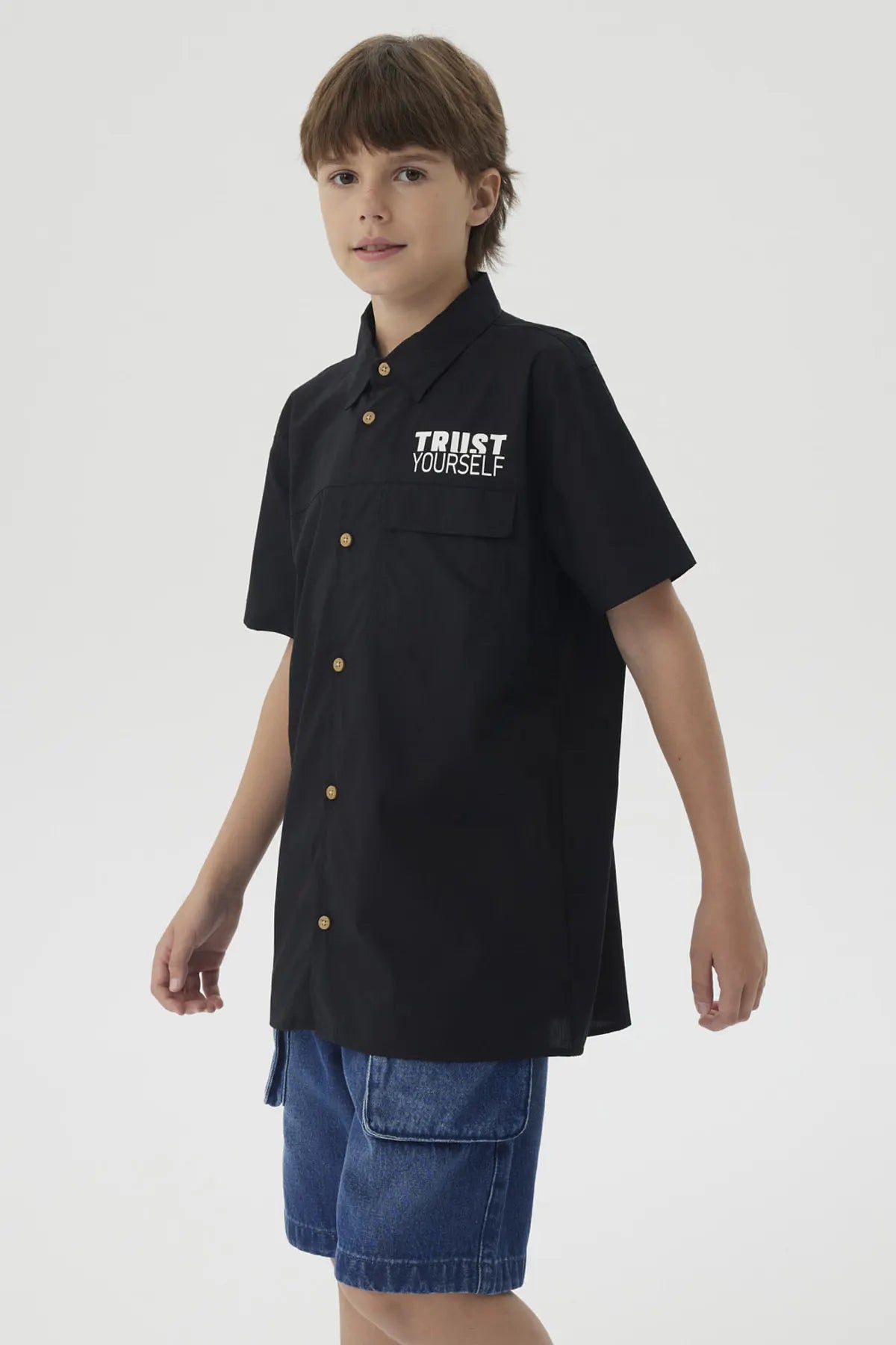 Camisa Niño Print Popelina Negro