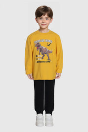 Polera Niño Print Relieve Mostaza