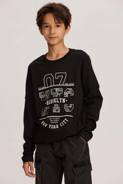Polera Niño Doble Manga Básica Negro