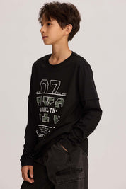 Polera Niño Doble Manga Básica Negro