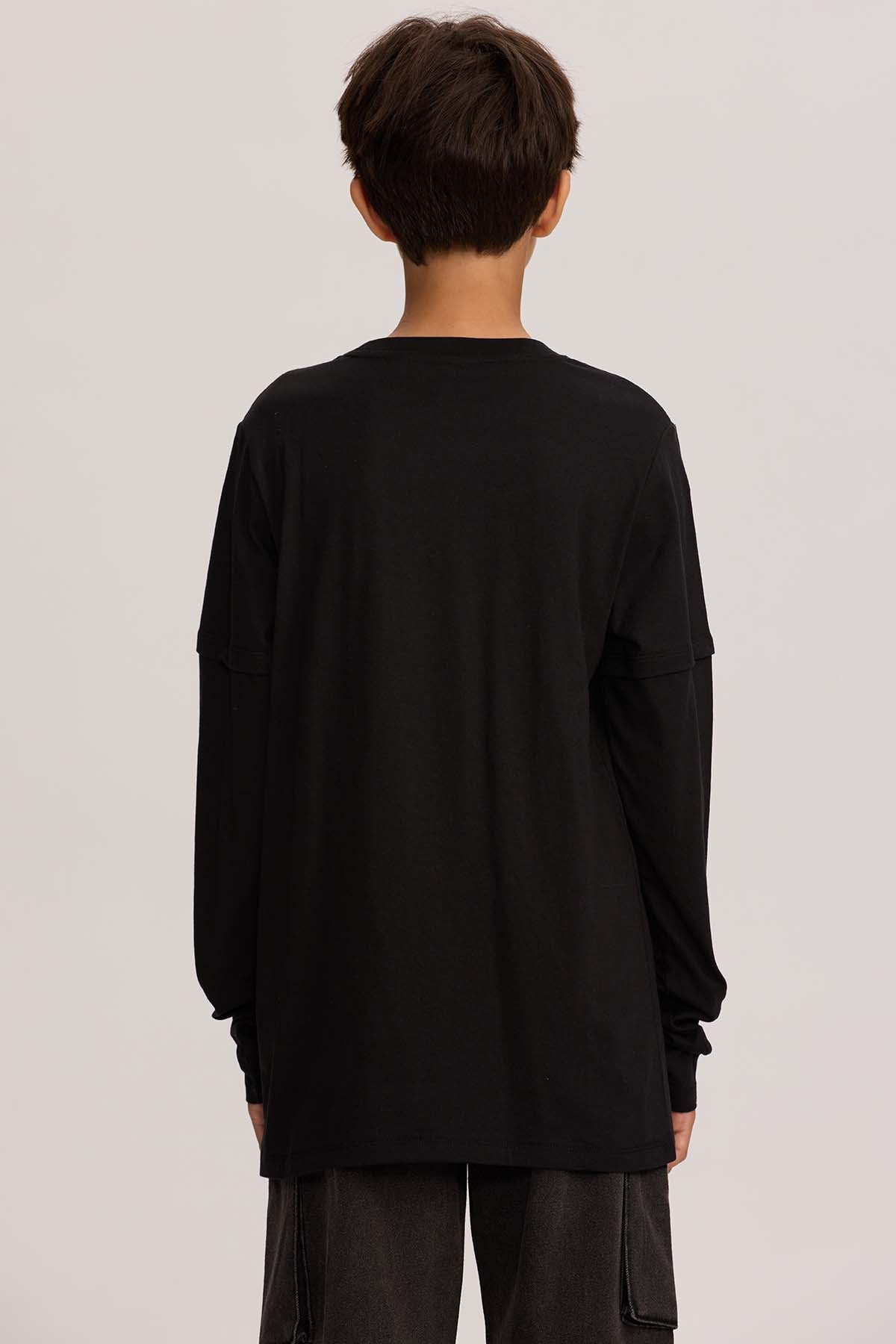 Polera Niño Doble Manga Básica Negro