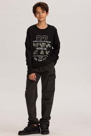 Polera Niño Doble Manga Básica Negro