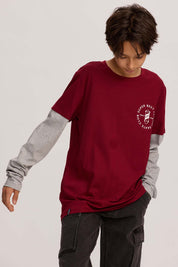 Polera Niño Doble Manga Básica Rojo