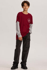 Polera Niño Doble Manga Básica Rojo