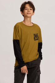 Polera Niño Doble Manga Básica Verde
