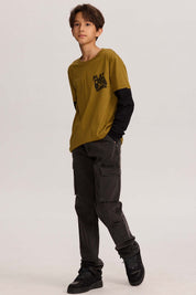 Polera Niño Doble Manga Básica Verde