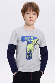 Polera Niño Doble Manga Básica Gris