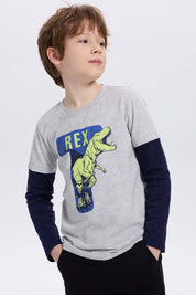 Polera Niño Doble Manga Básica Gris