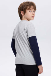 Polera Niño Doble Manga Básica Gris