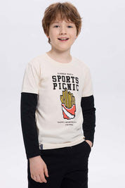 Polera Niño Doble Manga Básica Crudo