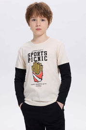Polera Niño Doble Manga Básica Crudo