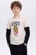 Polera Niño Doble Manga Básica Crudo