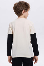 Polera Niño Doble Manga Básica Crudo
