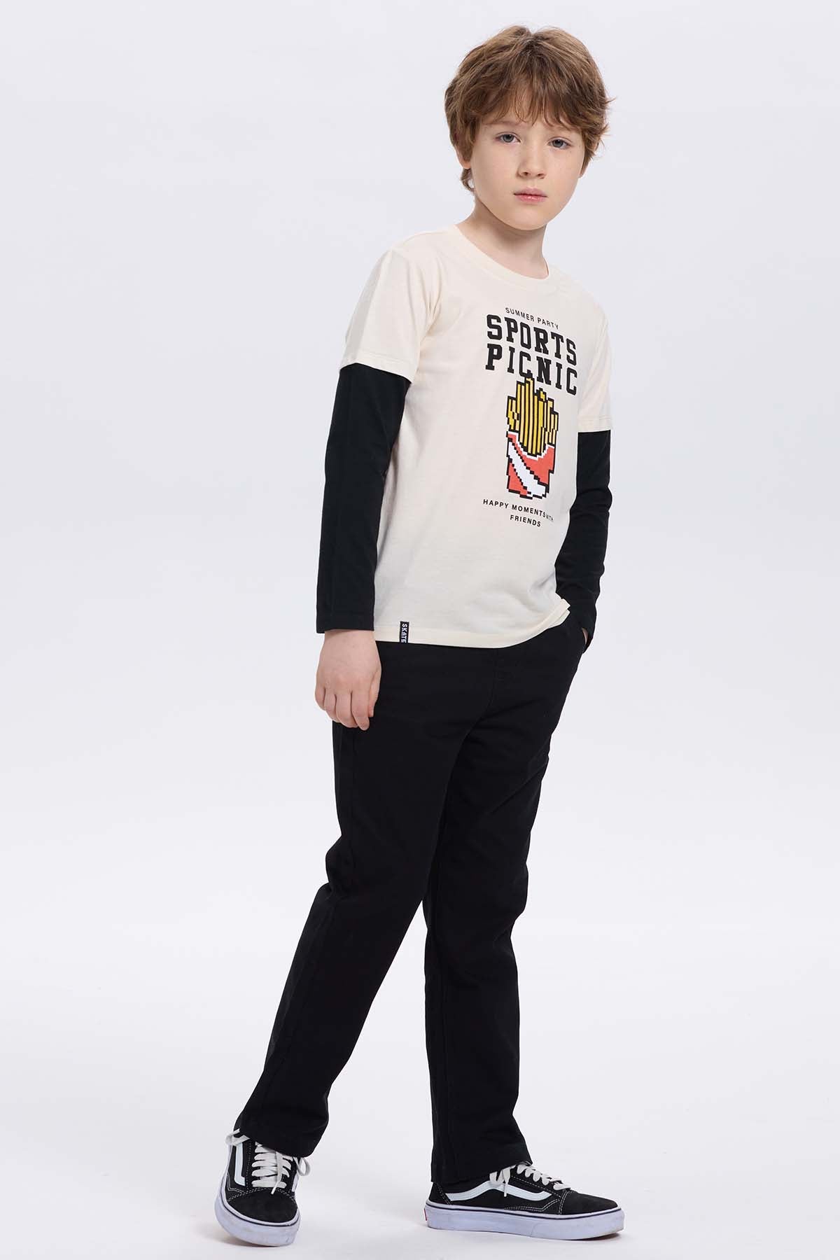 Polera Niño Doble Manga Básica Crudo