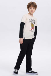 Polera Niño Doble Manga Básica Crudo