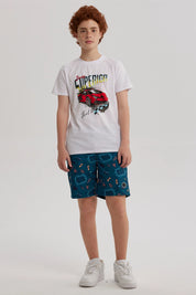 Short de Baño Niño Básico Print Petroleo