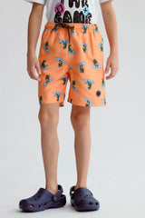 Short de Baño Niño Básico Print Naranjo