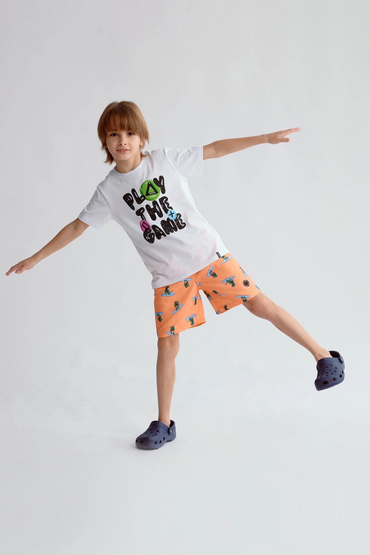 Short de Baño Niño Básico Print Naranjo