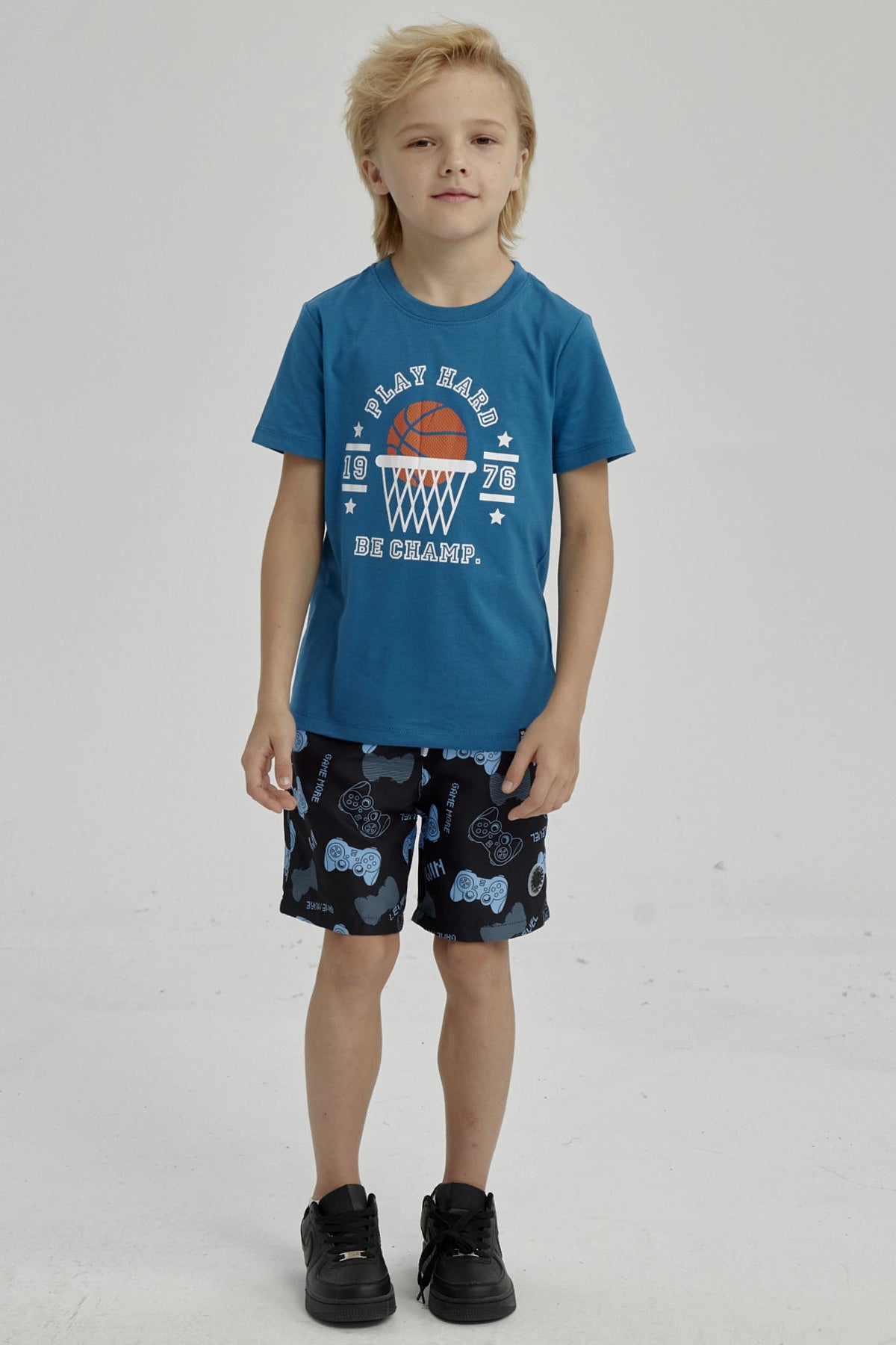 Short de Baño Niño Básico Print Negro