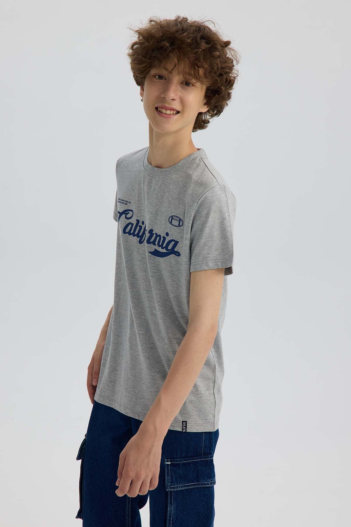 Polera Niño Básica Estampada Gris Melange