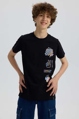 Polera Niño Básica Estampada Negro