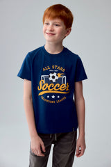Polera Niño Básica Estampada Azul Petroleo