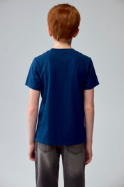 Polera Niño Básica Estampada Azul Petroleo