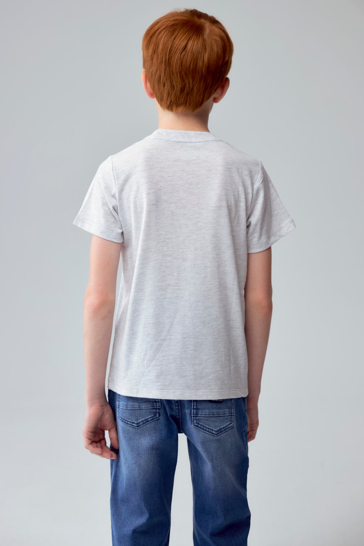 Polera Niño Básica Estampada Gris Melange Claro