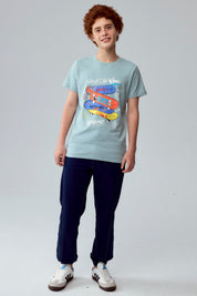 Polera Niño Básica Estampada Aqua